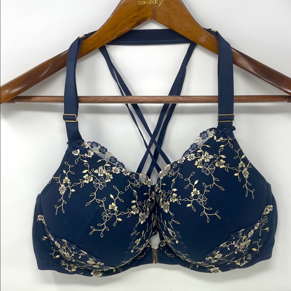 Cacique Navy Blue & Beige Lace Underwire Bra Size 42D Excellent Condition